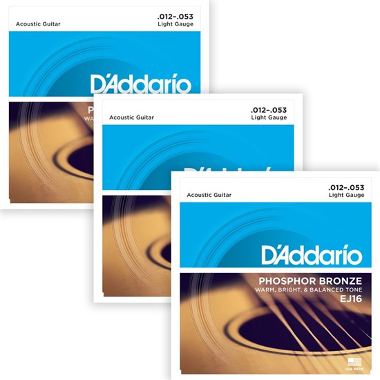 D'Addario EJ16-3D - Phosphor Bronze LIGHT 12-53 - 3 Pack