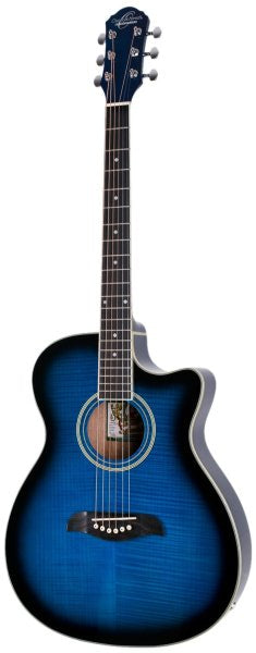 Oscar Schmidt OACEFTBL-A Dreadnought 6-string RH Acoustic Guitar-Trans Blue