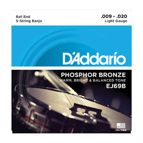 D'Addario EJ69B 5-String Ball-End Banjo, Phosphor Bronze, Light, 9-20